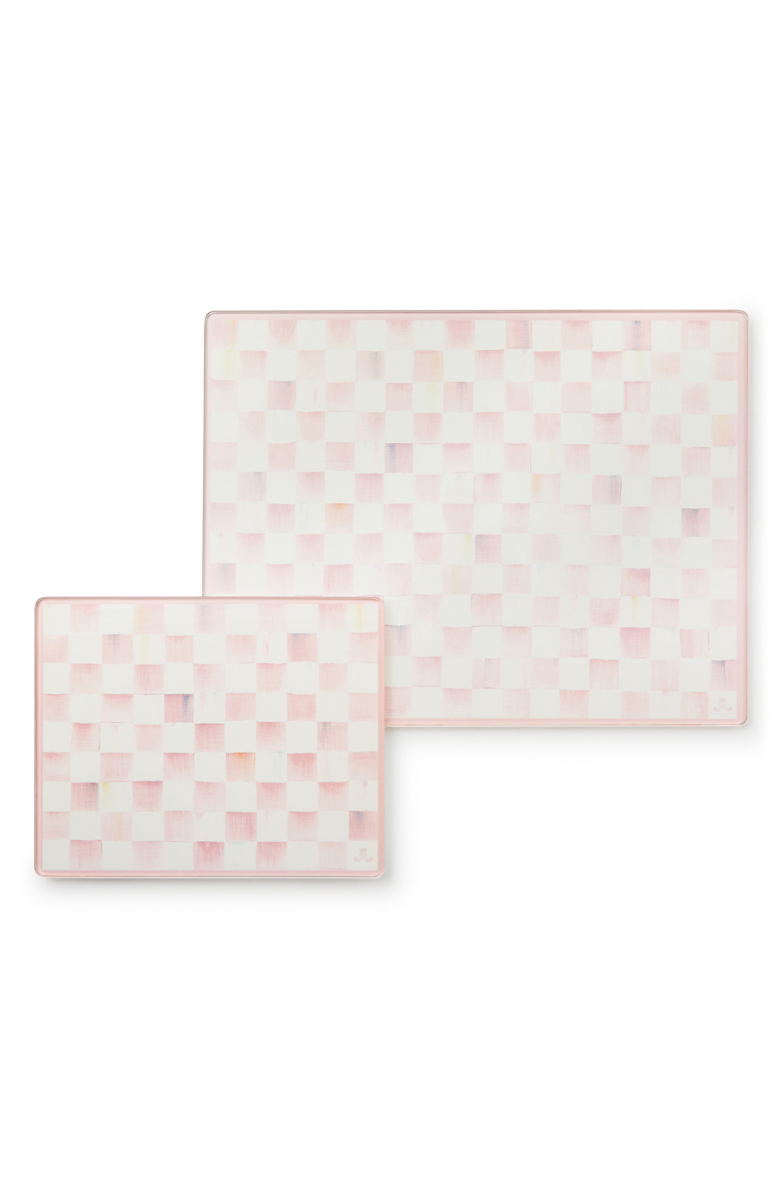 MACKENZIE CHILDS Rosy Check Set of 2 Glass Cutting Boards - Rosy