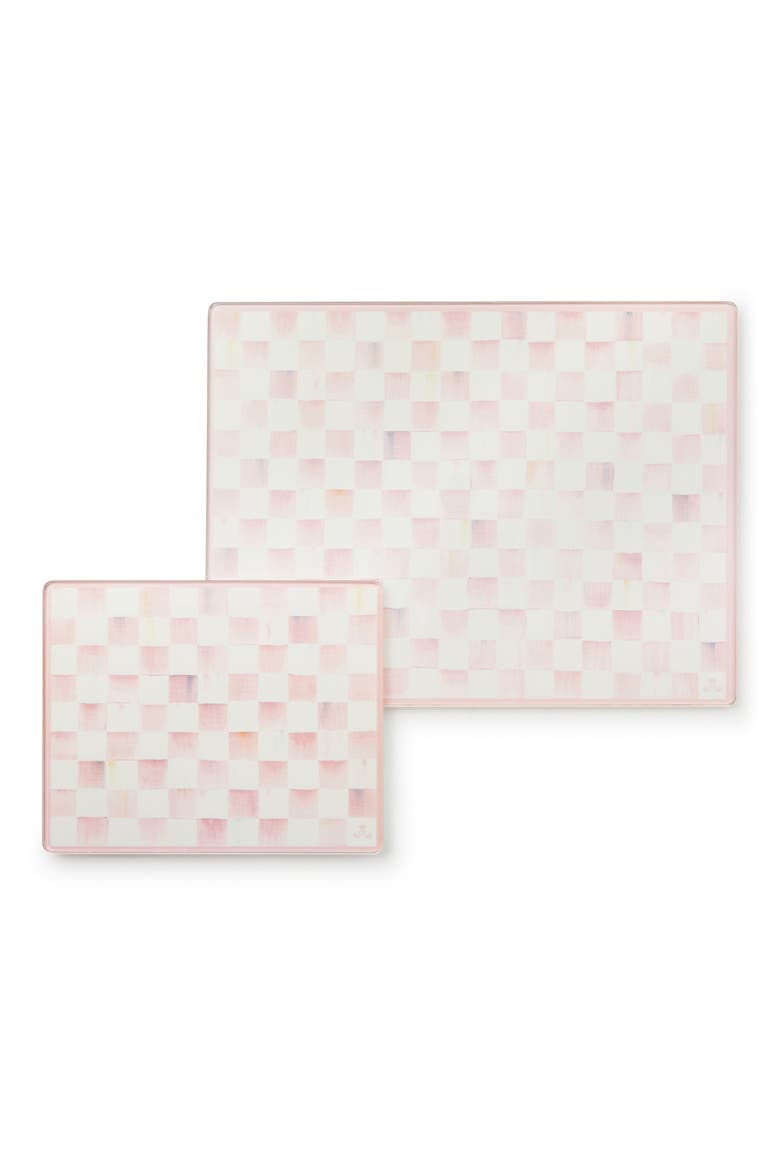Rosy Check Set of 2 Glass Cutting Boards, Main, color, ROSY