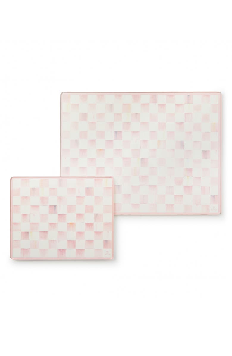 MACKENZIE CHILDS Rosy Check Set of 2 Glass Cutting Boards, Main, color, Rosy