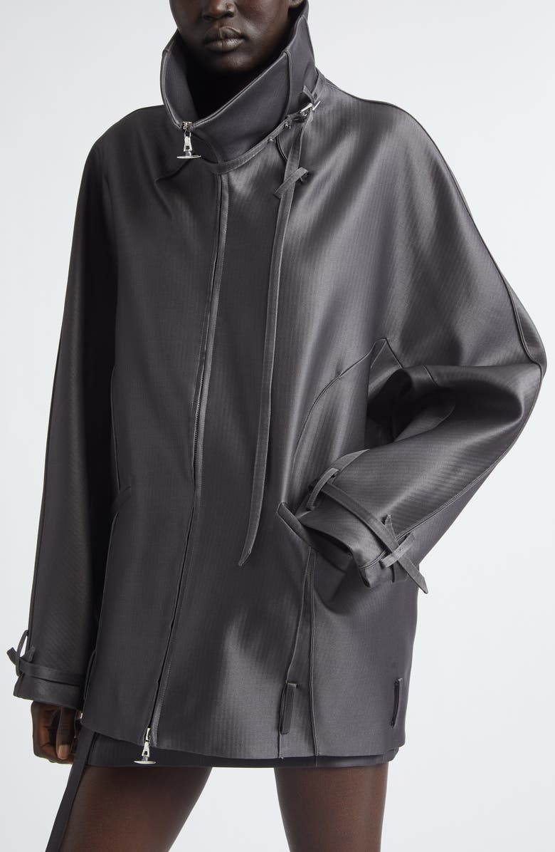 GRACE LING Beltled Collar Wool & Silk Cocoon Coat, Alternate, color, Dark Grey
