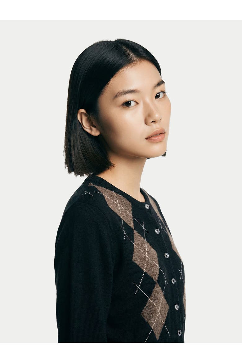 Cashmere Argyle Cardigan, Alternate, color, black