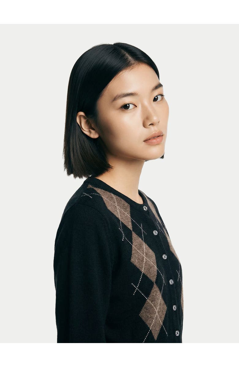 Gobi Cashmere Cashmere Argyle Cardigan, Alternate, color, Black