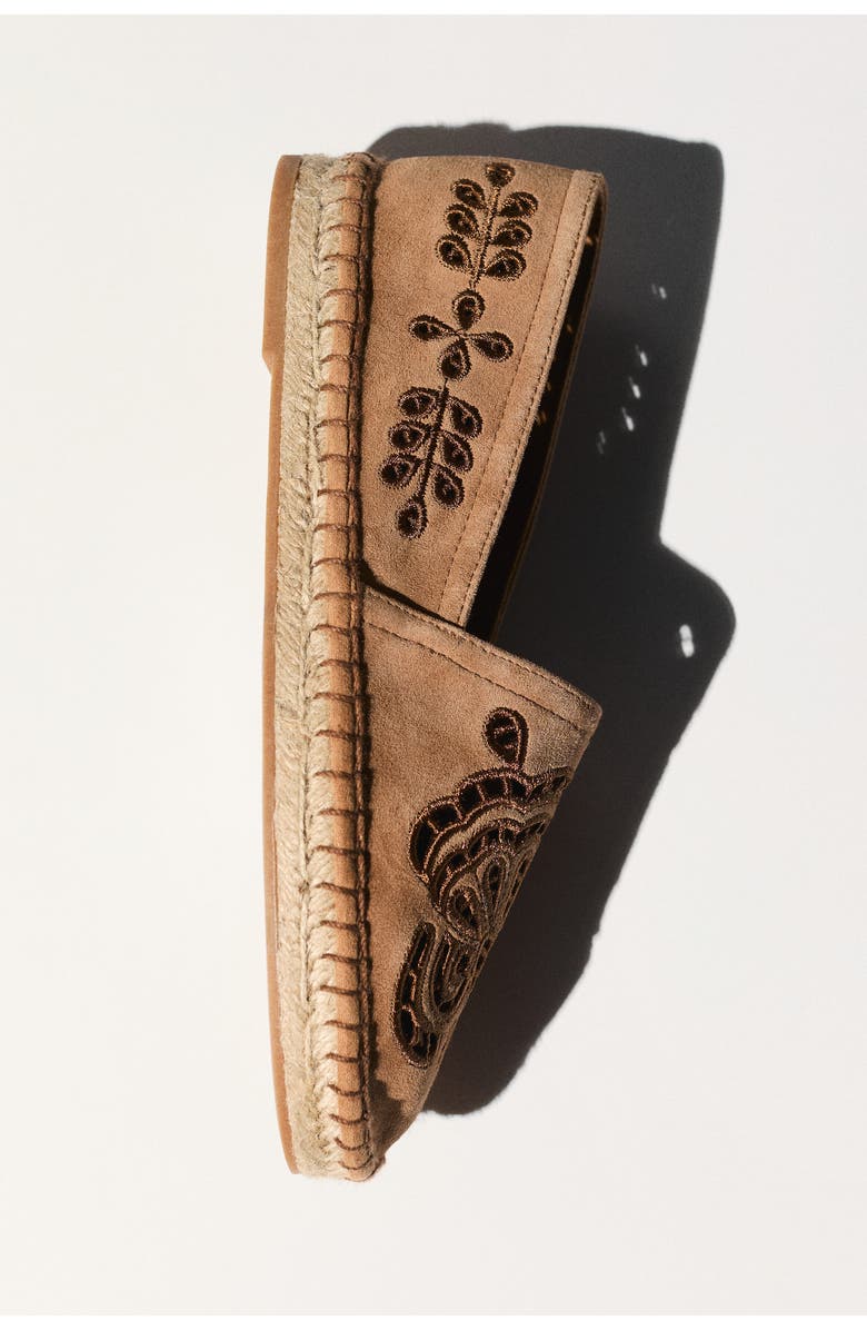 H&M Broderie Anglaise Suede Espadrilles, Alternate, color, Dark Beige