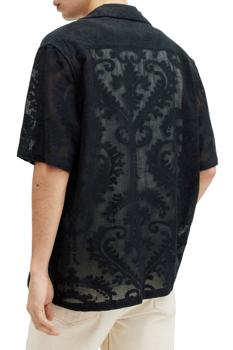 Cerrito Relaxed Fit Lace Camp Shirt, Alternate, color, JET BLACK