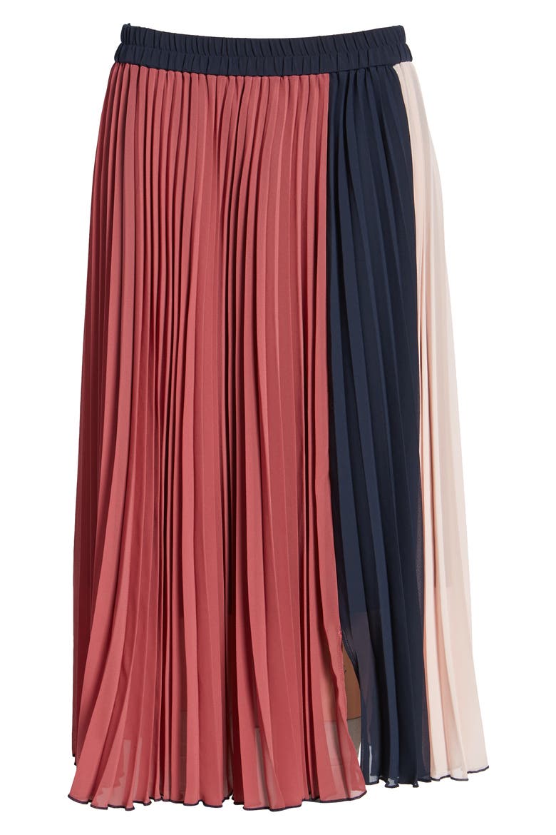 x Atlantic-Pacific Colorblock Pleated Midi Skirt, Alternate, color, PINK- NAVY COLORBLOCK