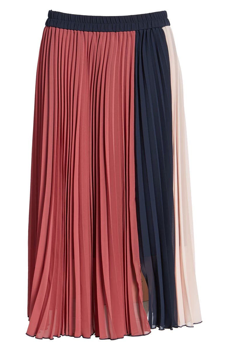 Halogen<sup>®</sup> x Atlantic-Pacific Colorblock Pleated Midi Skirt, Alternate, color, 