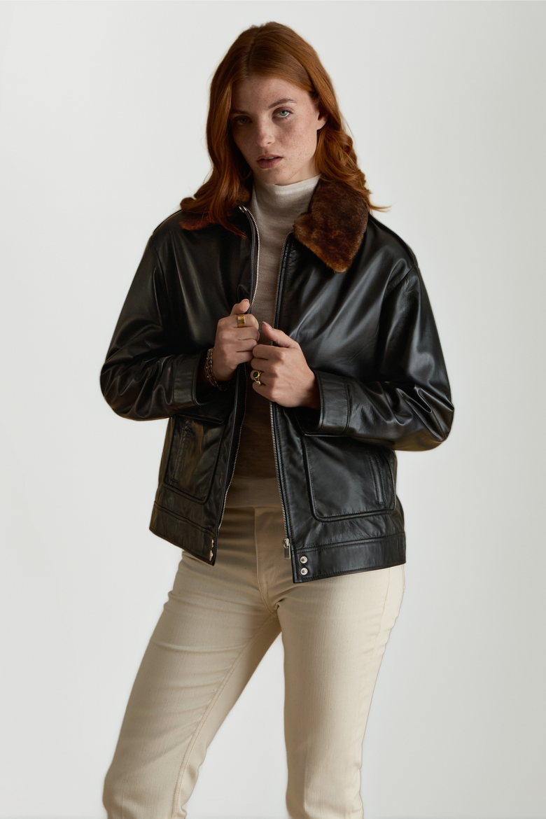 Alma Leather Jacket, Alternate, color, Black