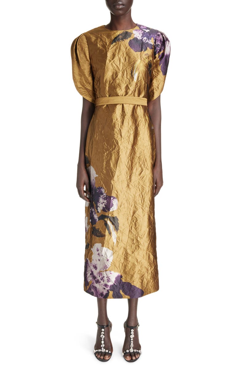Erdem Metallic Floral Tulip Sleeve Dress, Main, color,