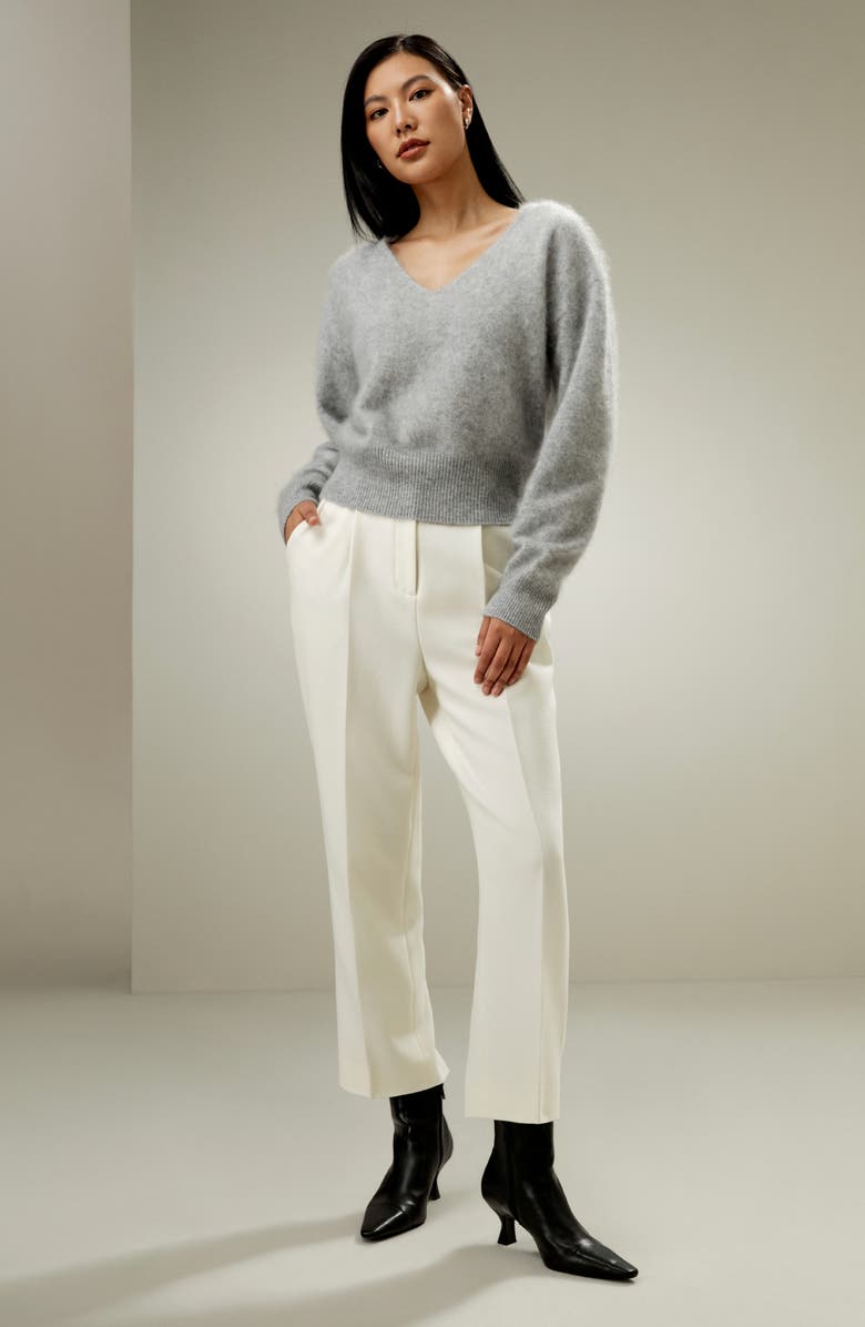 Lilysilk Women's Cropped V-Neck Cashmere Sweater, Alternate, color, Light Gray