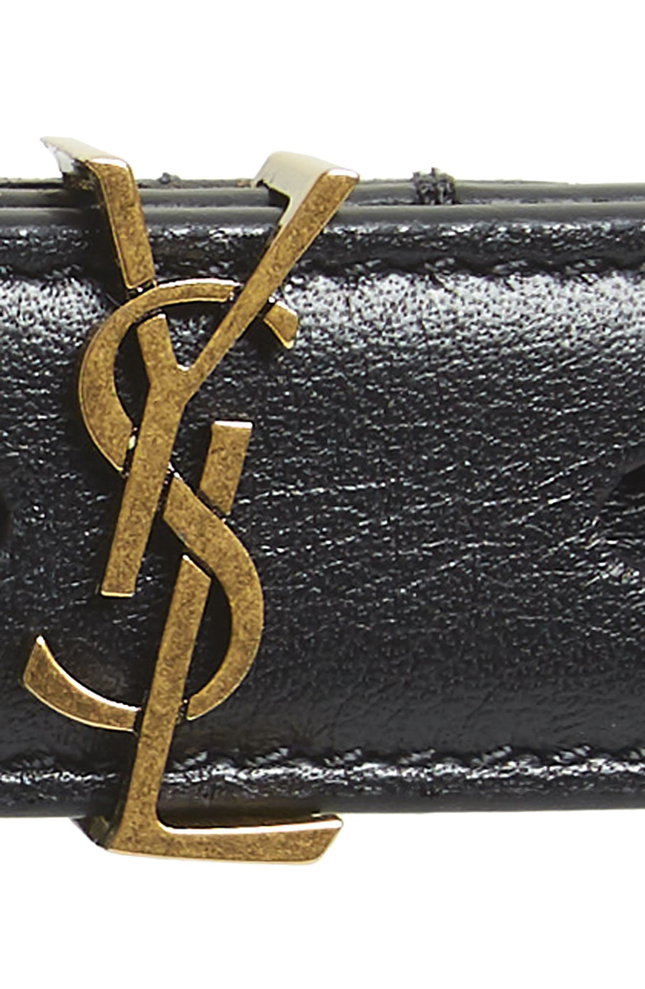 Saint Laurent Black Pebbled Leather Belt with Gold YSL Accent CASSANDRE belt in hagfish in Black | Saint Laurent | YSL US  main image 4