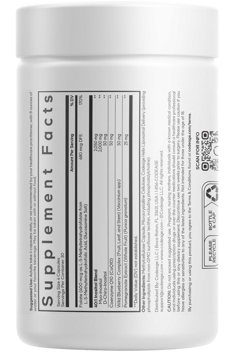 Liposomal Ovarian Inositol + Folate & CoQ10 Supplement, Alternate, color, White