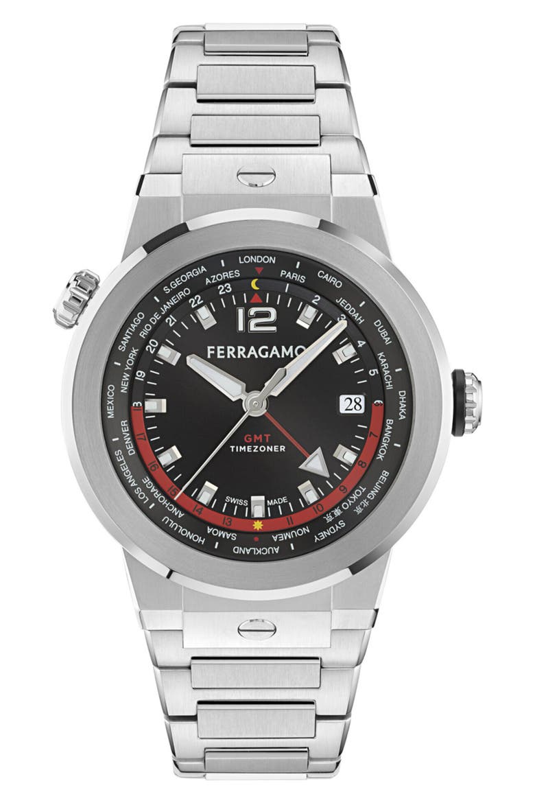 F-80 GMT Worldtime Bracelet Watch, 43mm, Main, color, STAINLESS STEEL