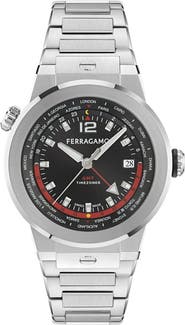 FERRAGAMO F-80 GMT Worldtime Bracelet Watch, 43mm
