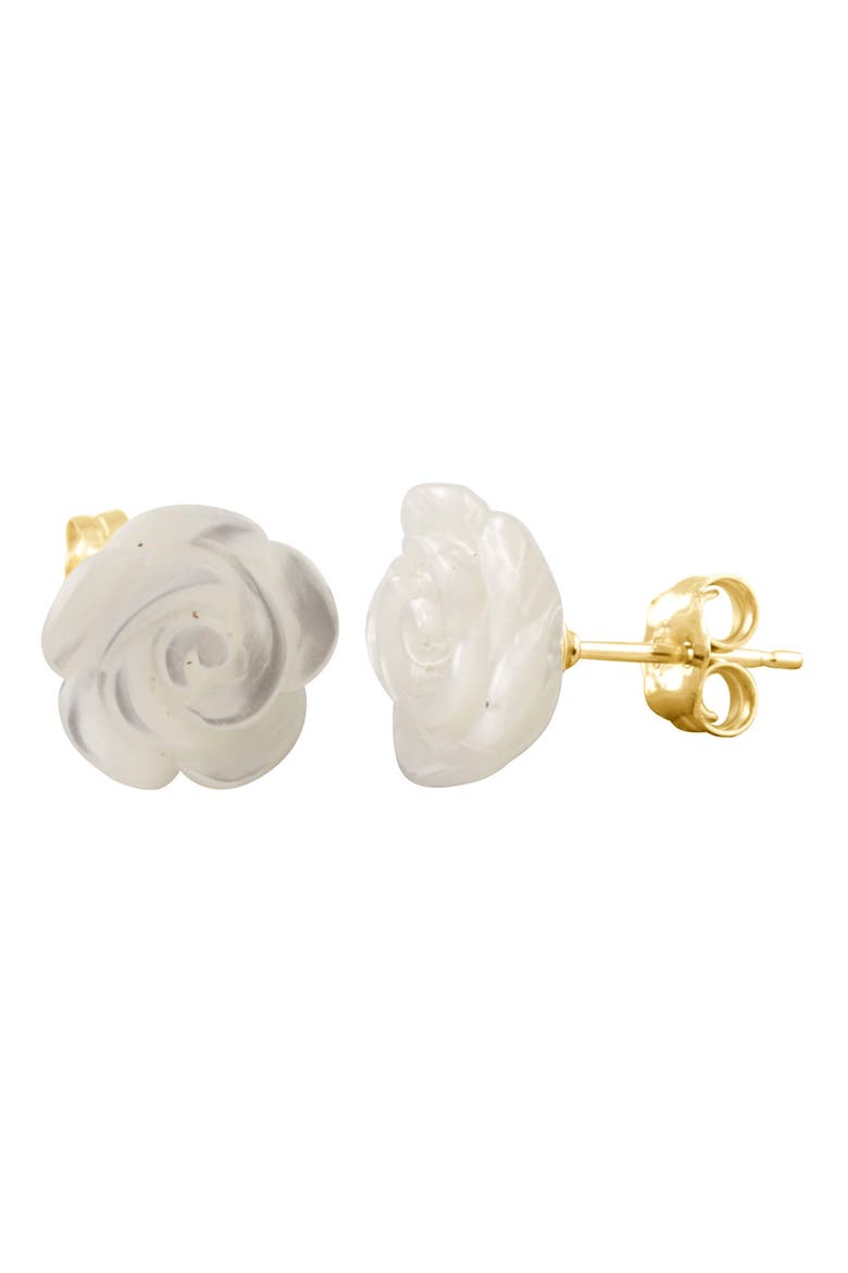 Mother-of-Pearl Flower Stud Earrings, Main, color, WHITE