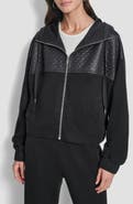 DKNY Mixed Media Zip-Up Hooded Jacket