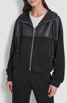 DKNY Mixed Media Zip-Up Hooded Jacket