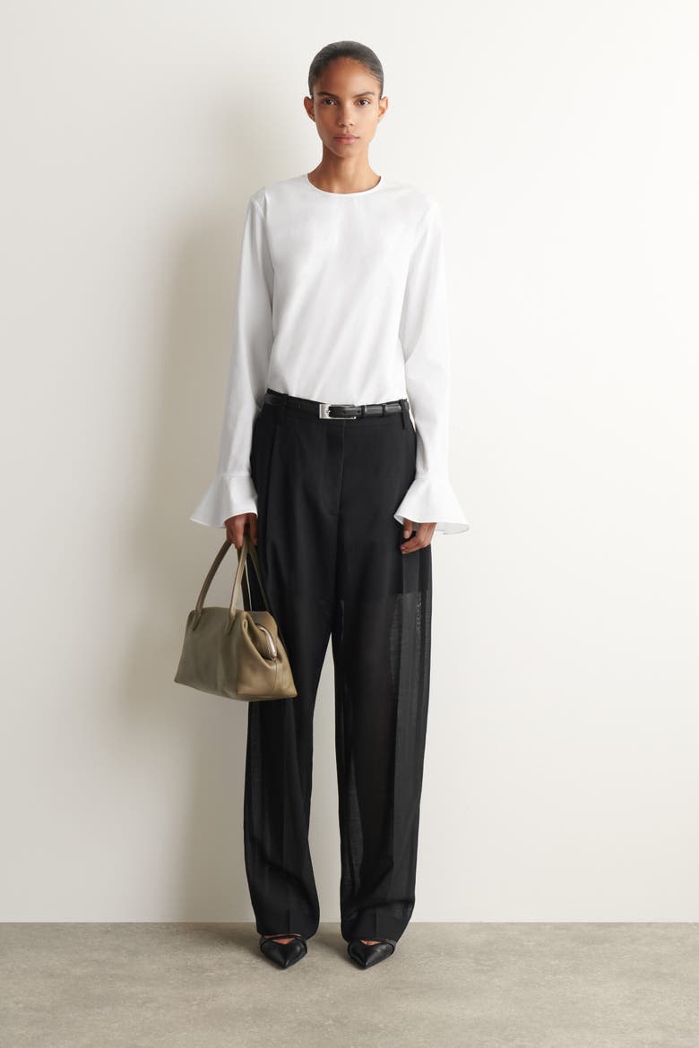 Flared-cuff Cotton Blouse, Alternate, color, WHITE
