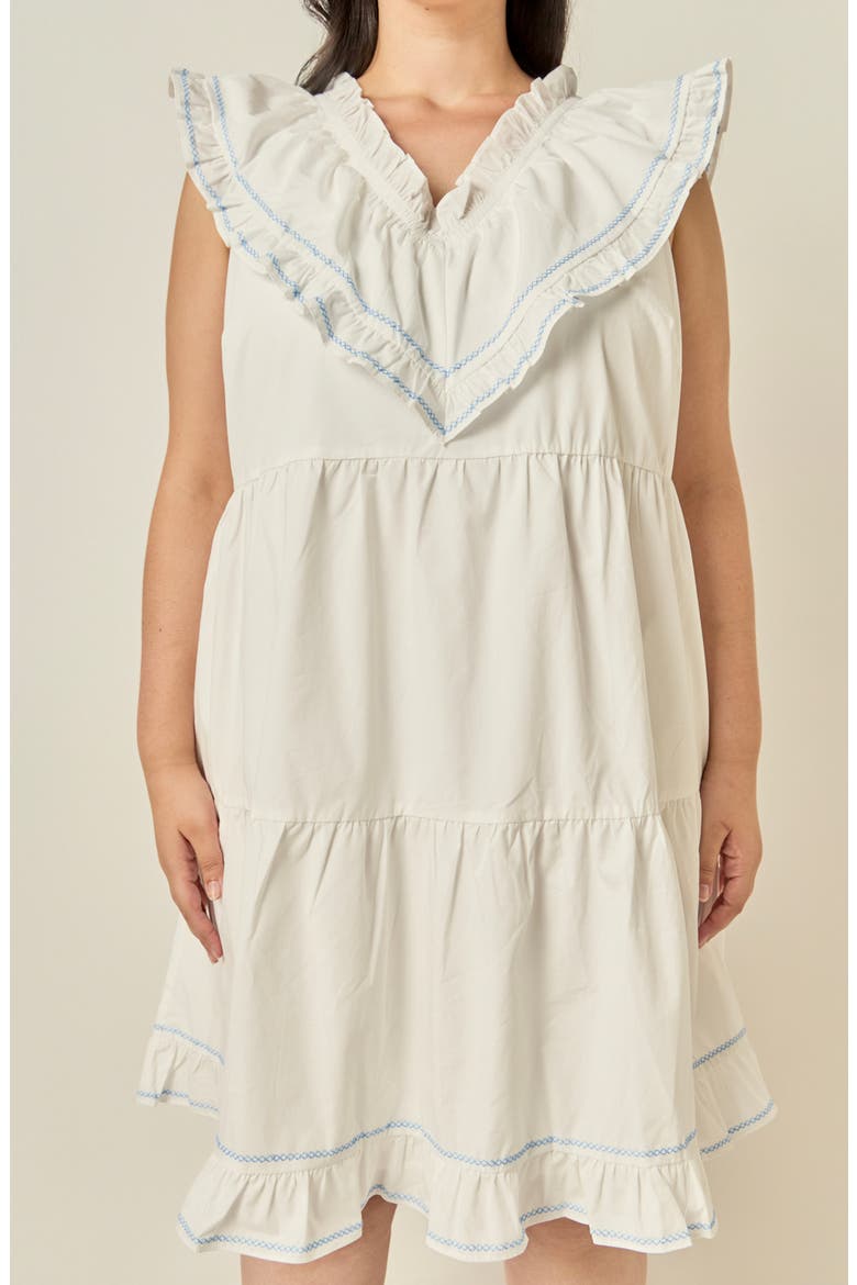 Contrast Embroidered Ruffled Minidress, Alternate, color, WHITE