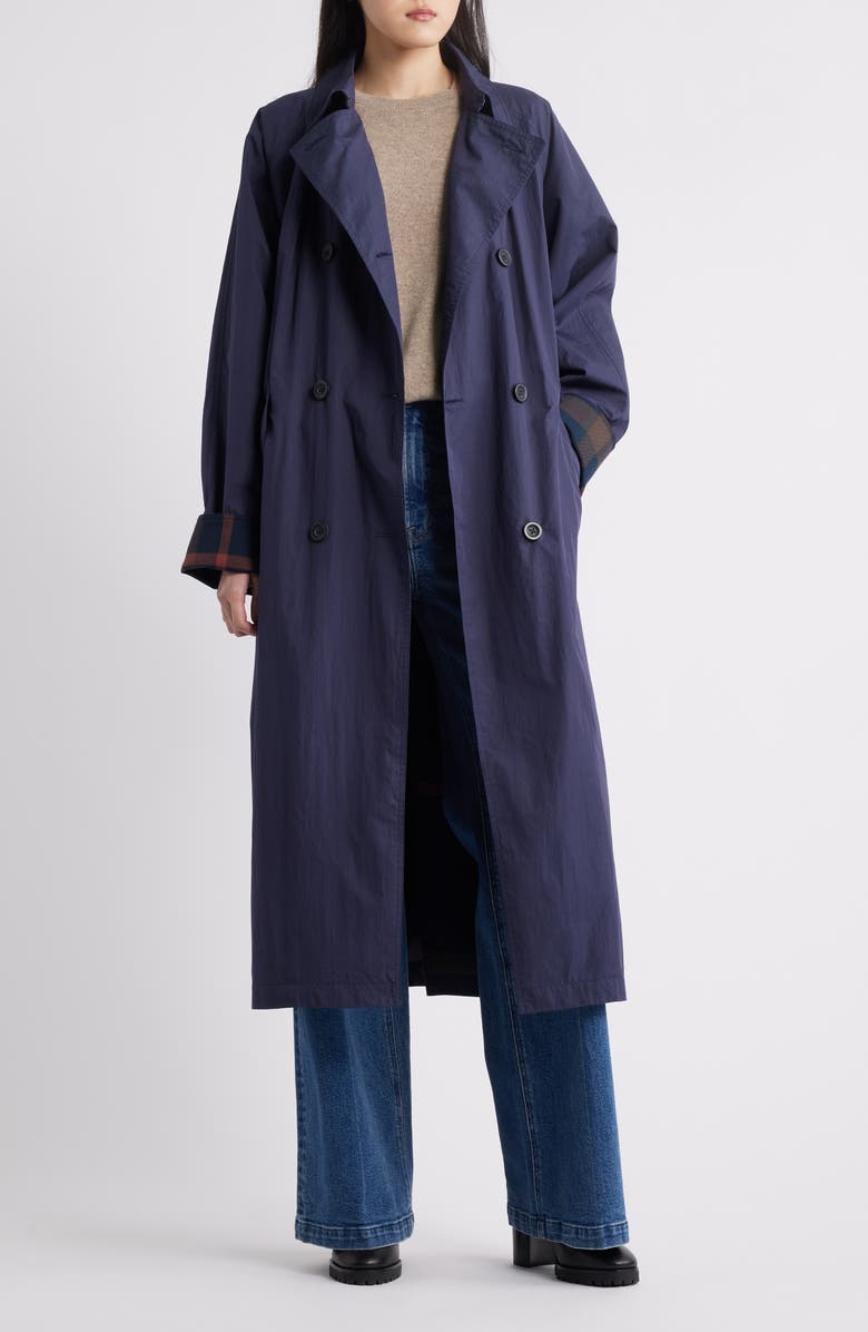 Bernardo Longline Rain Trench Coat, Alternate, color, Navy