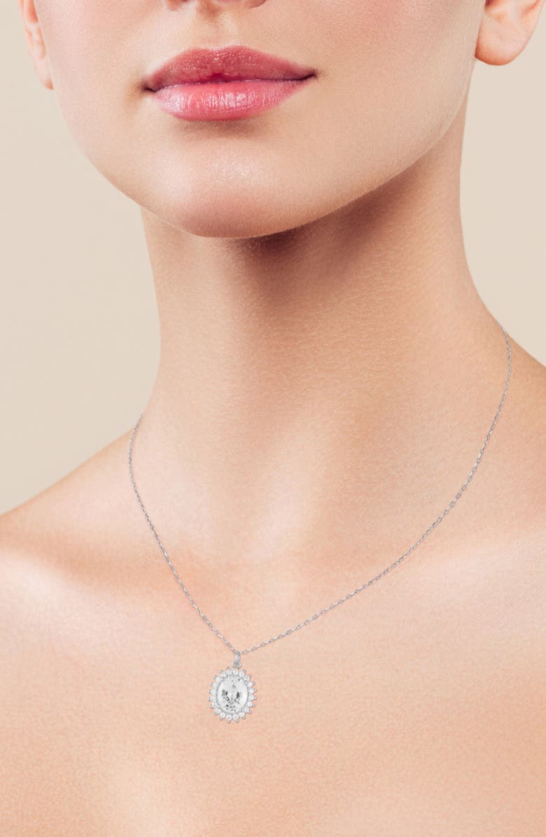 GLAZE JEWELRY Cubic Zirconia Halo Pendant Necklace, Alternate, color, Silver