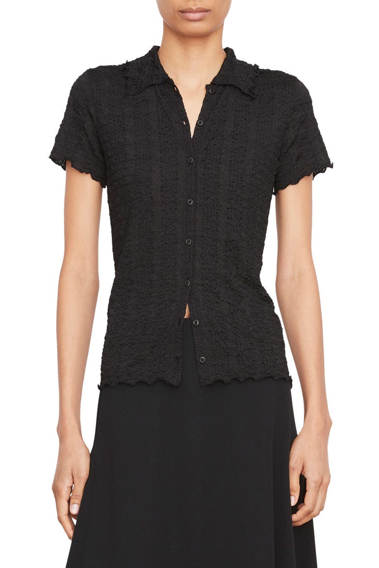 Puckered Button-Up Shirt, Main, color, BLACK