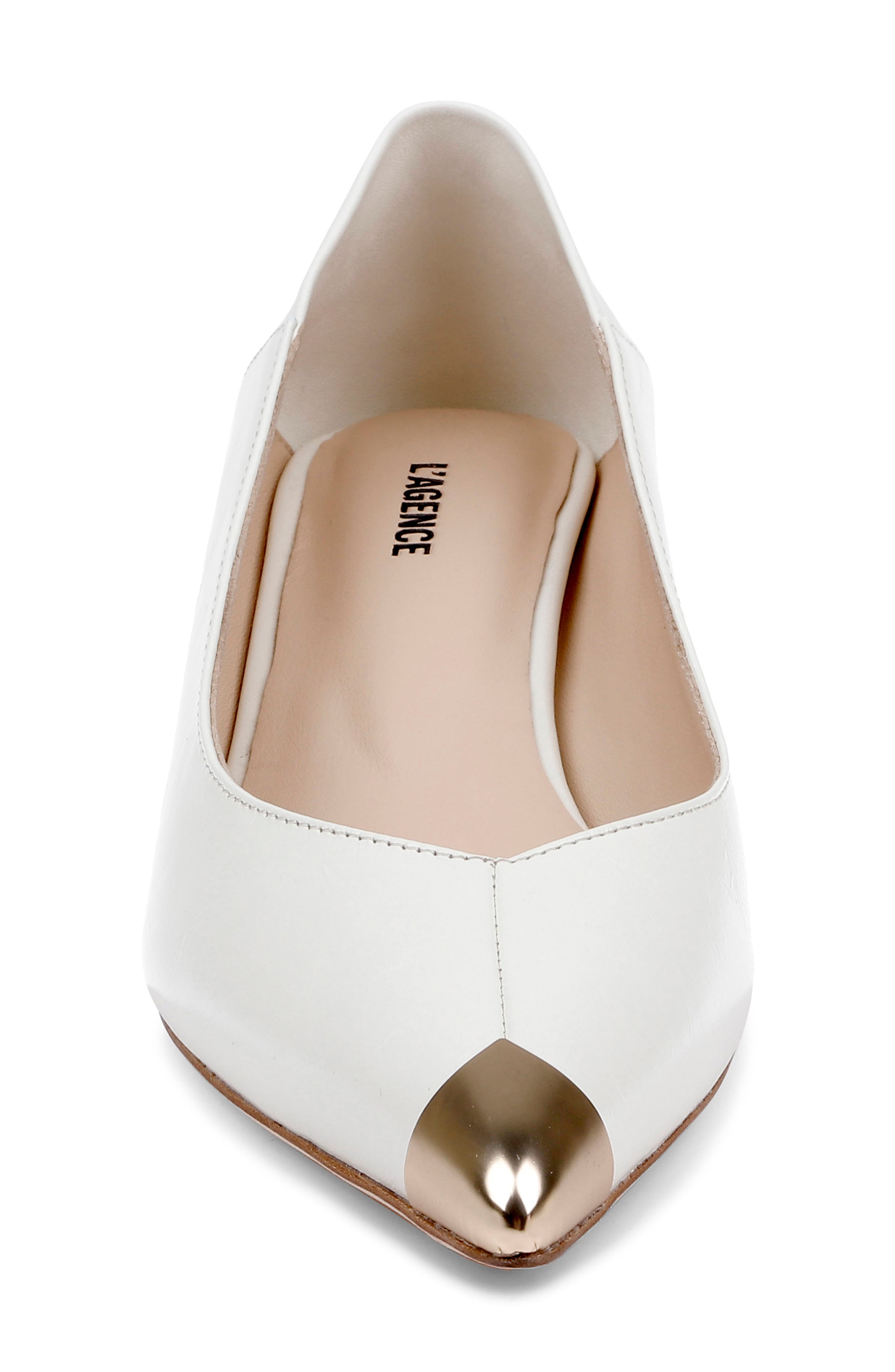 L'AGENCE Garlan Pointed Cap Toe Kitten Heel Pump, Alternate, color, Pearl
