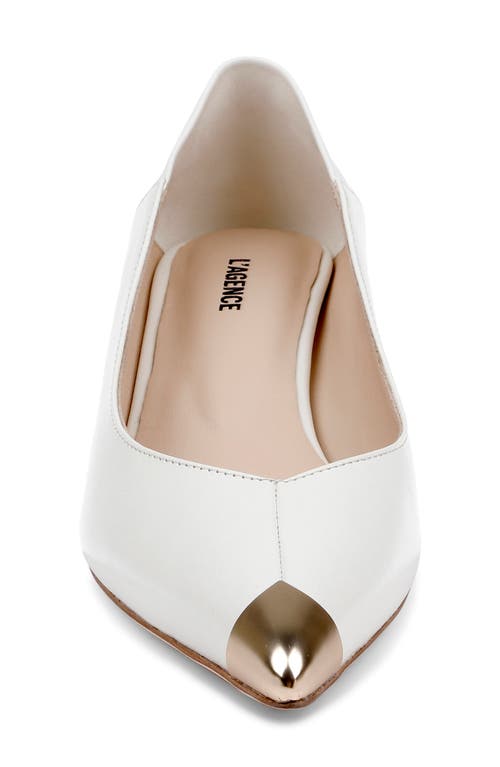L'agence Garlan Pointed Cap Toe Kitten Heel Pump In White
