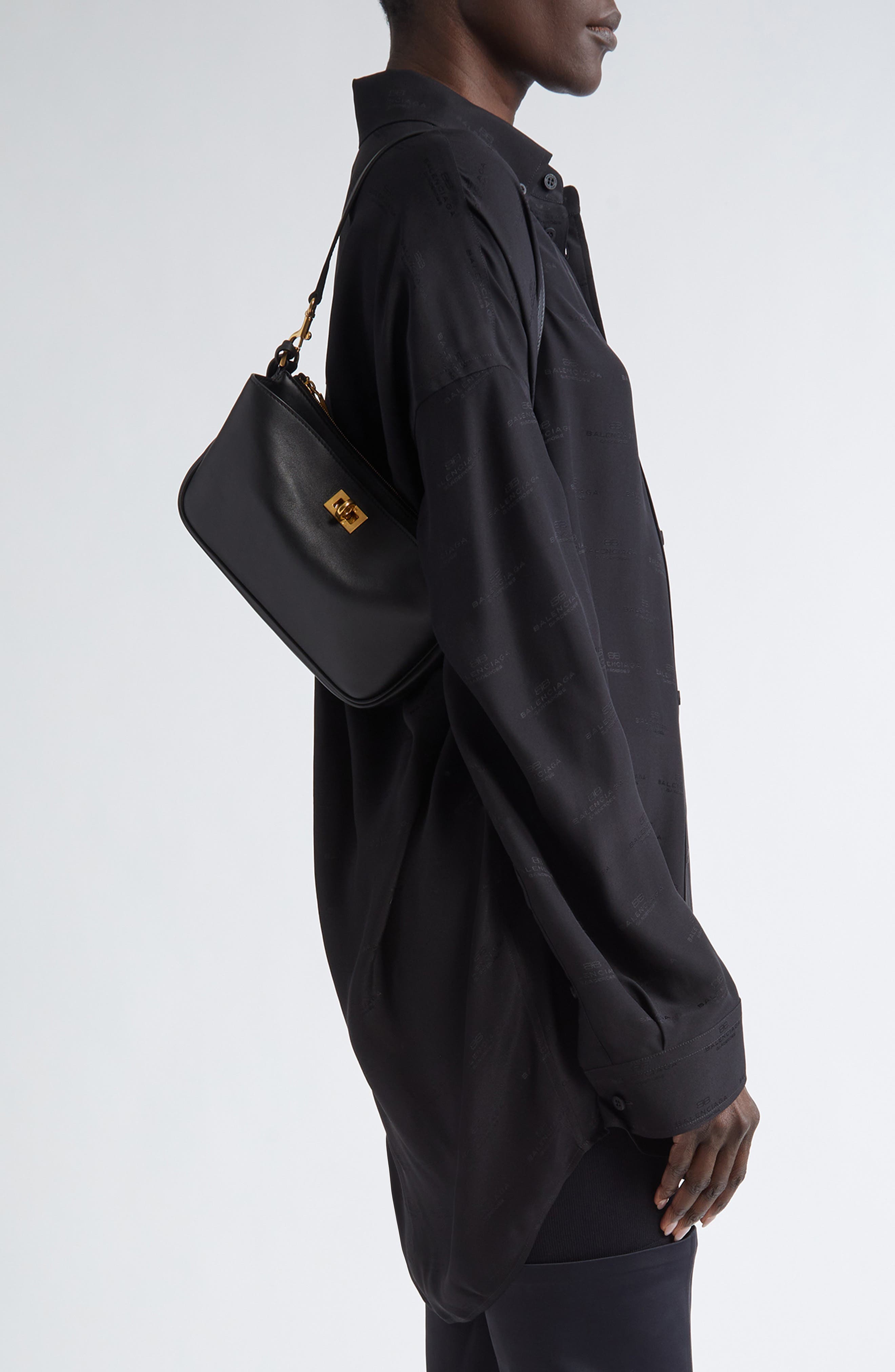 Balenciaga Mini Rodeo Leather Sling Pouchette, Alternate, color, Black