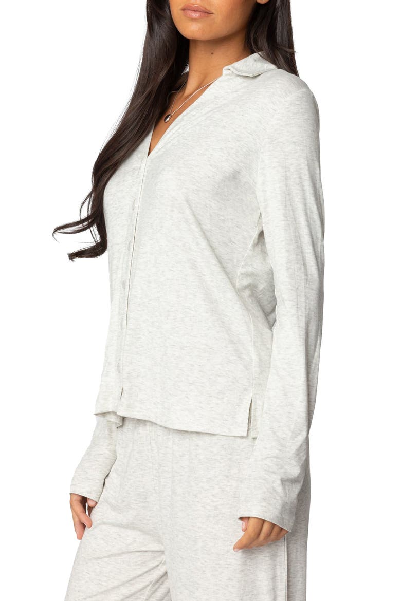 Justina Lounge Button-Up Top, Alternate, color, GRAY-MELANGE