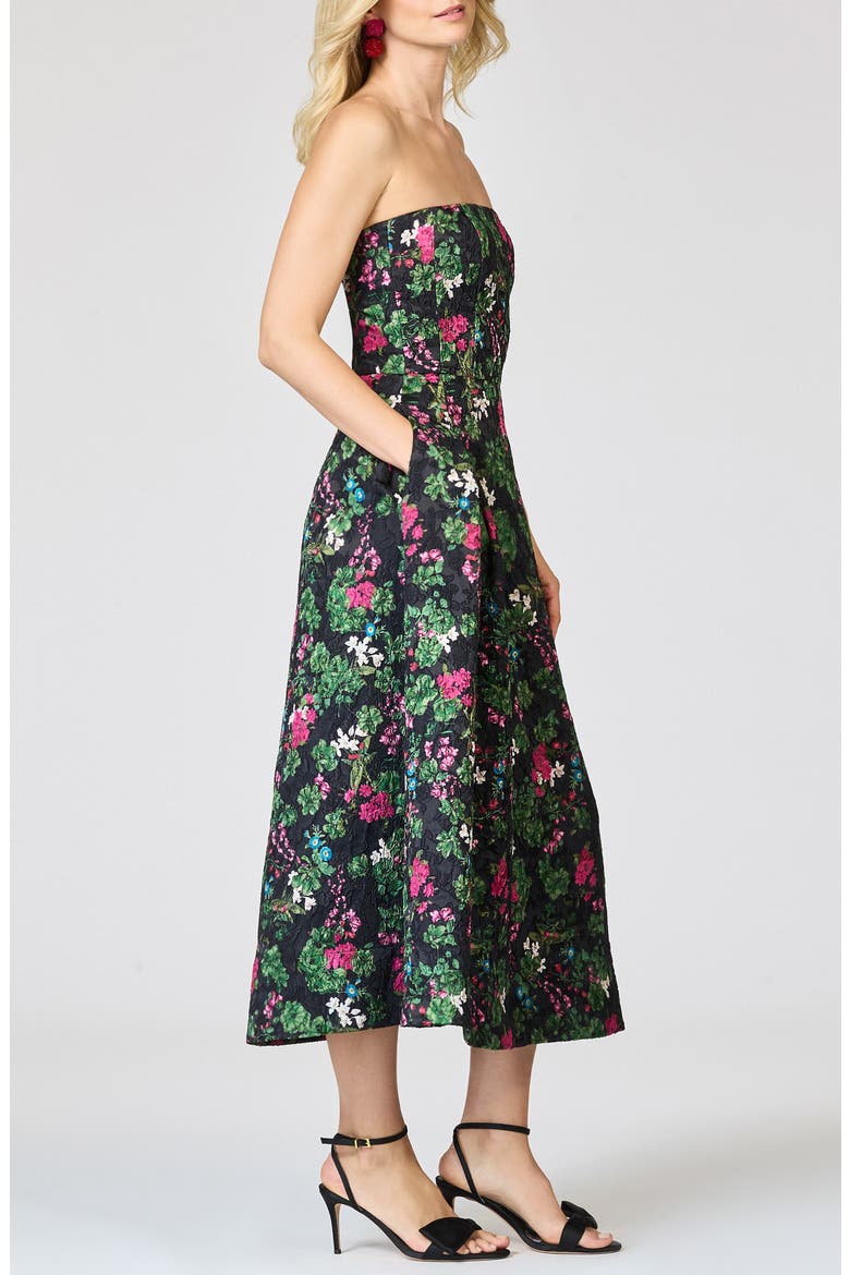 Cloque Strapless Floral Print Dress, Alternate, color, ROYAL GARDENS