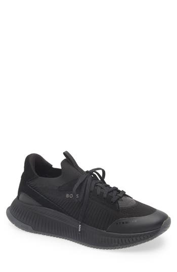 Hugo Boss Black Sock Sneakers With Knitted Upper And Herringbone Sole In Black