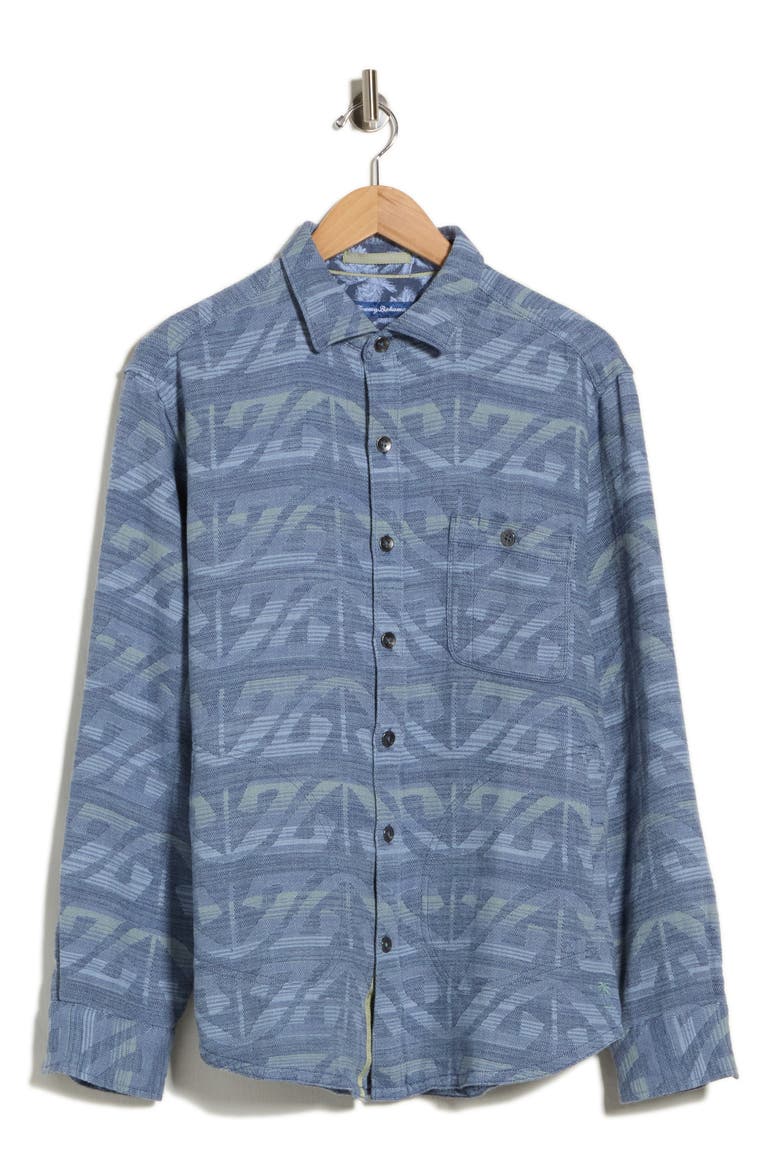 Ombrè Cotton Long Sleeve Button-Up Shirt, Alternate, color, DK AZZURRO