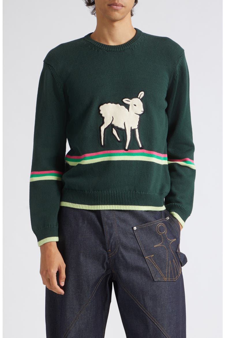 Sheep Crewneck Sweater, Main, color, DARK FIR