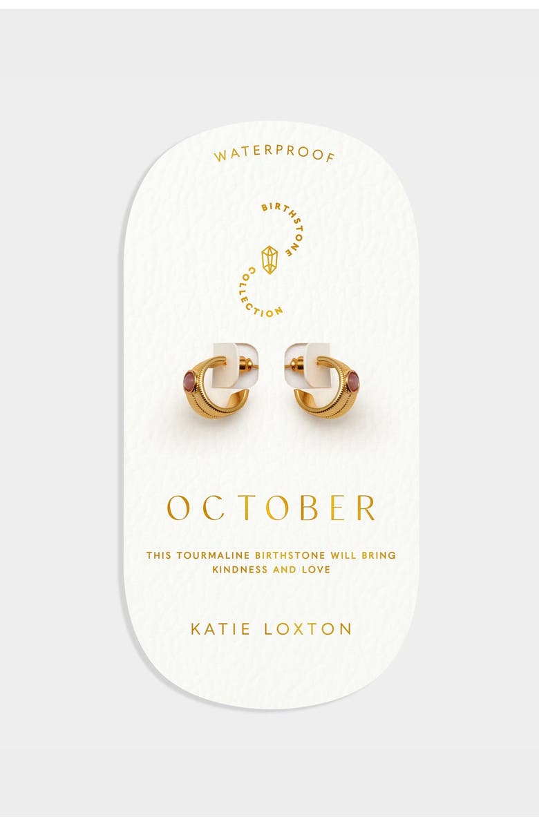 Katie Loxton 'October' Waterproof Gold Birthstone Hoop Earrings, Alternate, color, October