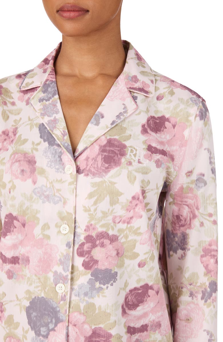 Lauren Ralph Lauren Print Cotton Blend Pajamas, Alternate, color, Pink Floral