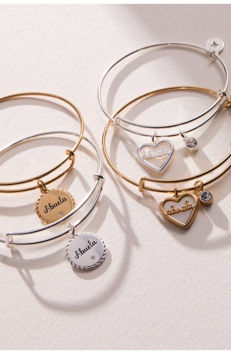 Alex and Ani Abuela Mother of Pearl Heart Bangle Bracelet Duo, Alternate, color, Silver