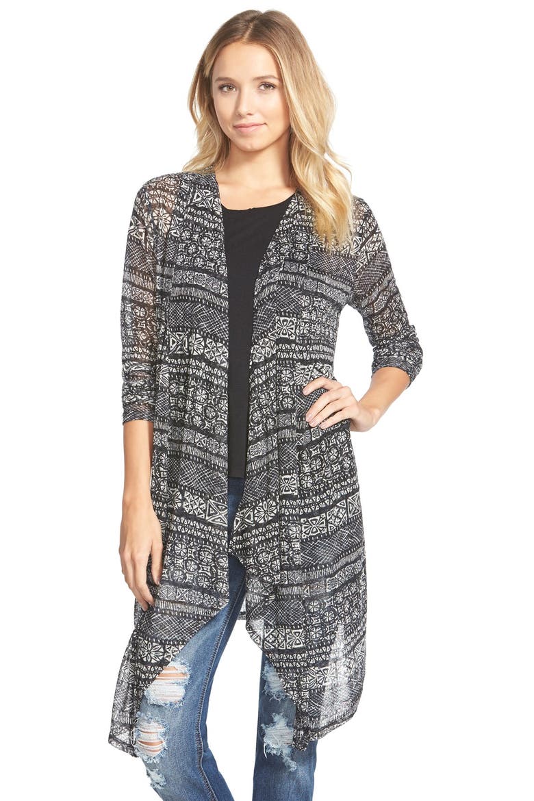 Stripe Open Front Cardigan, Main, color, BLACK