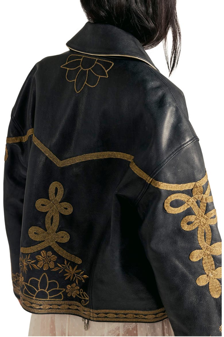 Lana Embroidered Leather Jacket, Alternate, color, BLACK