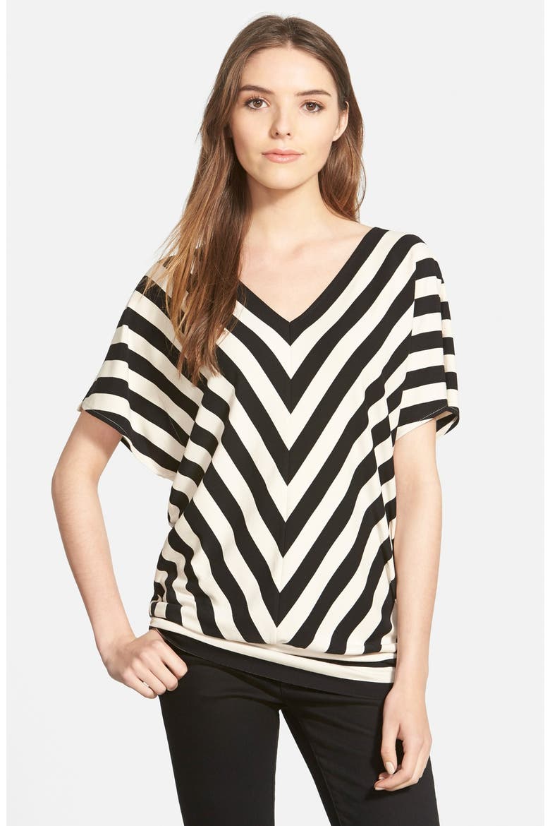 Stripe Dolman Sleeve V-Neck Jersey Top, Main, color, LIGHT FLAX
