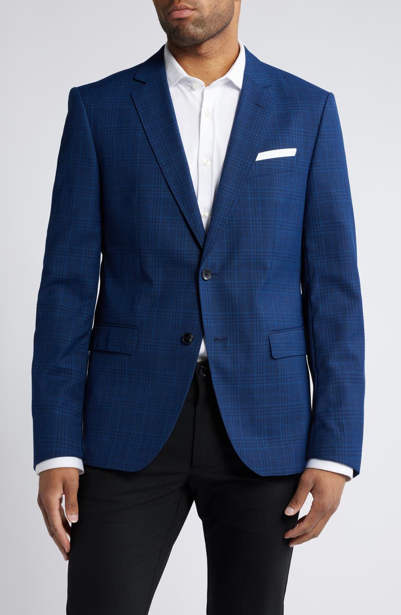 BOSS Hutson Plaid Wool Sport Coat, Main, color, Navy
