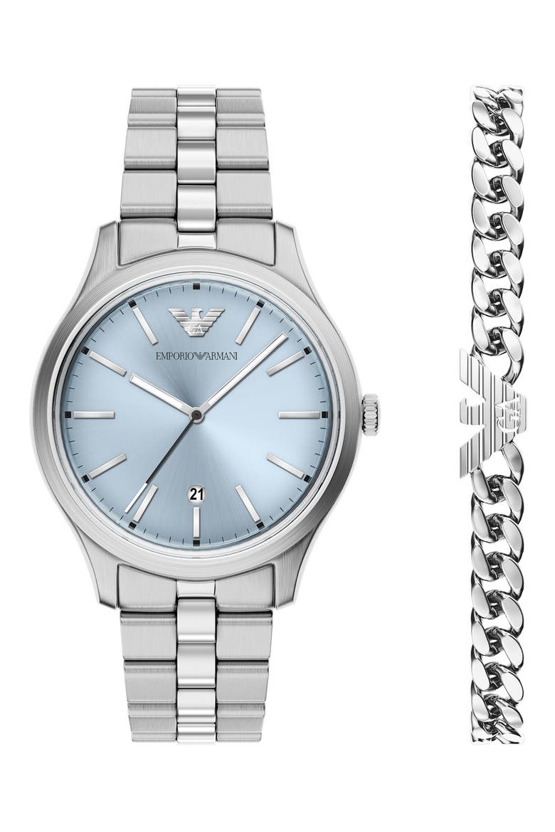 Bracelet Watch & Bracelet Gift Set, Main, color, SILVER/ LIGHT BLUE
