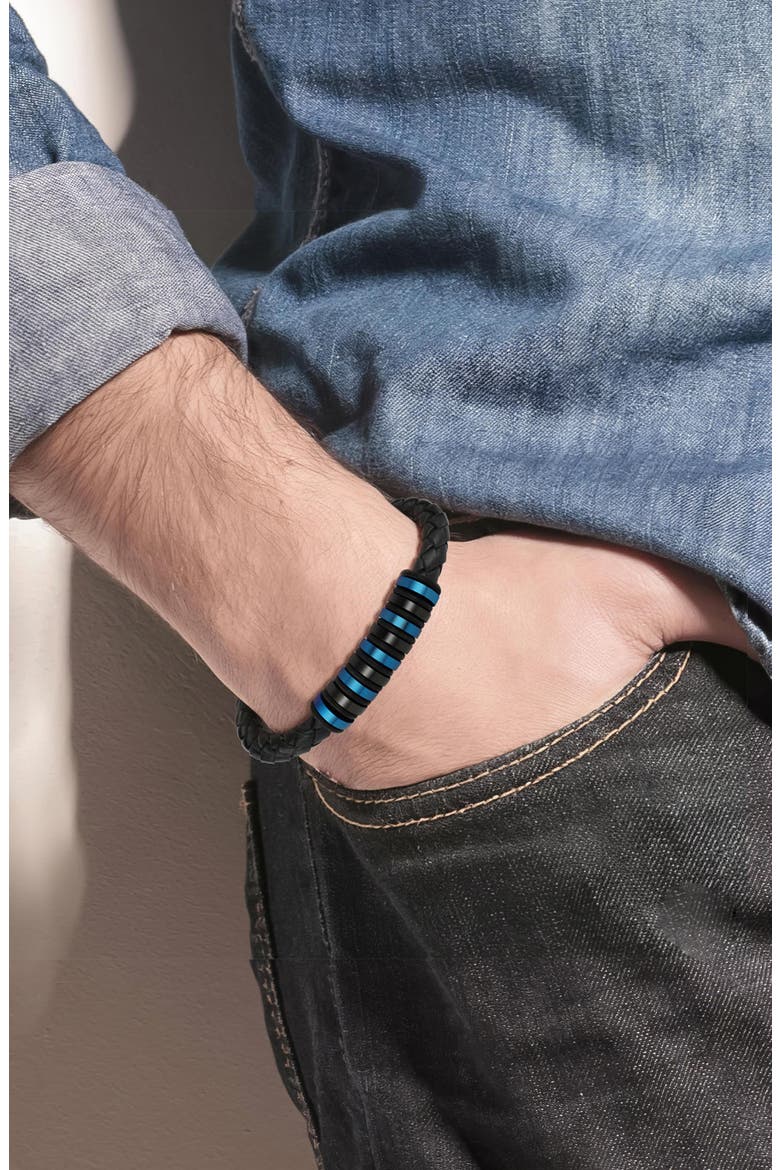 Men's Ornaments Braided Leather Bracelet, Alternate, color, BLUE
