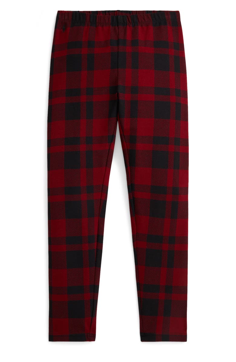 Polo Ralph Lauren Plaid Stretch Jersey Leggings, Main, color, Edged Overcheck Holiday Red