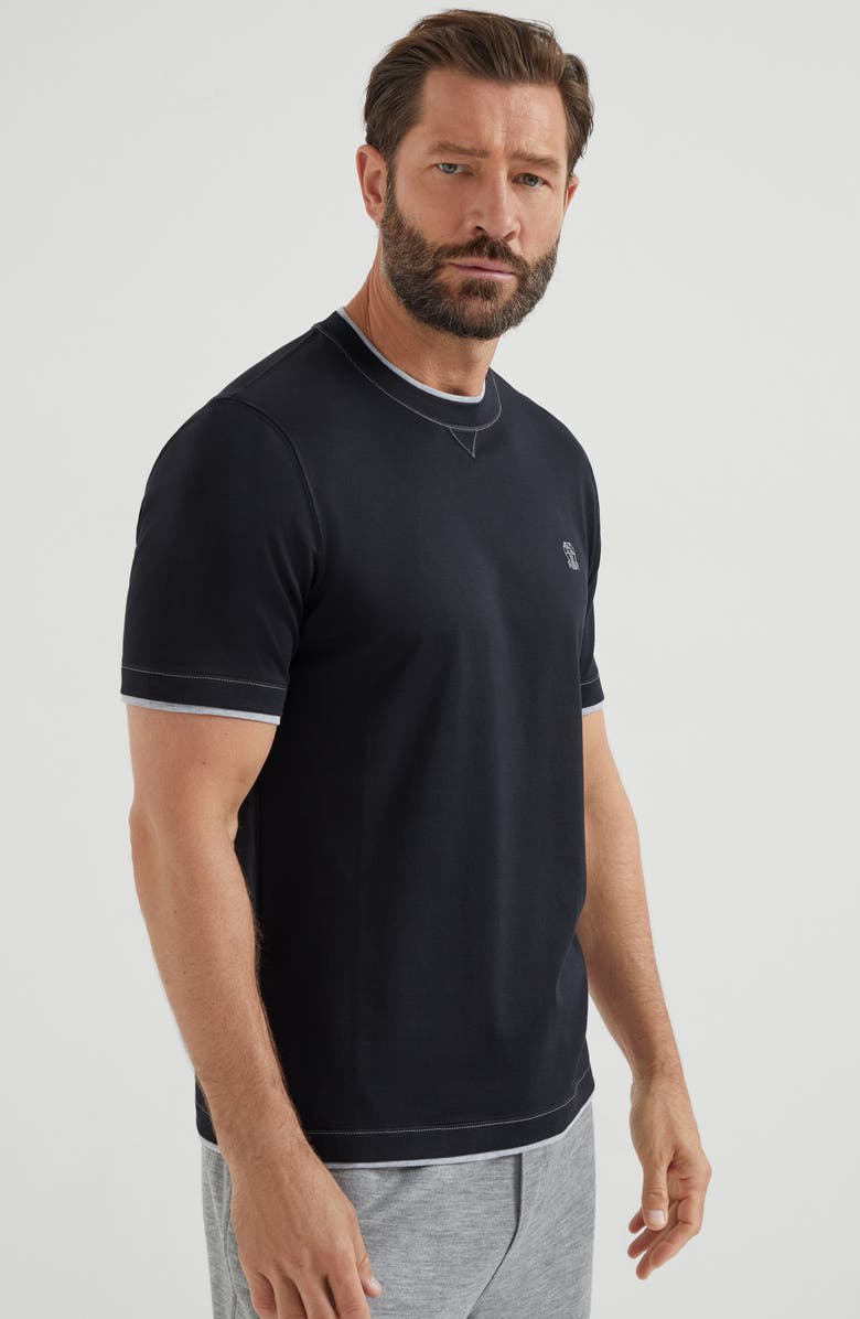 Brunello Cucinelli T-shirt with faux-layering, Alternate, color, Black