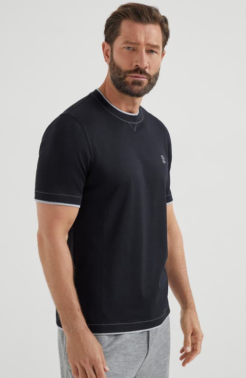 Brunello Cucinelli Logo Crew Neck Cotton T-shirt With Contrast Trim