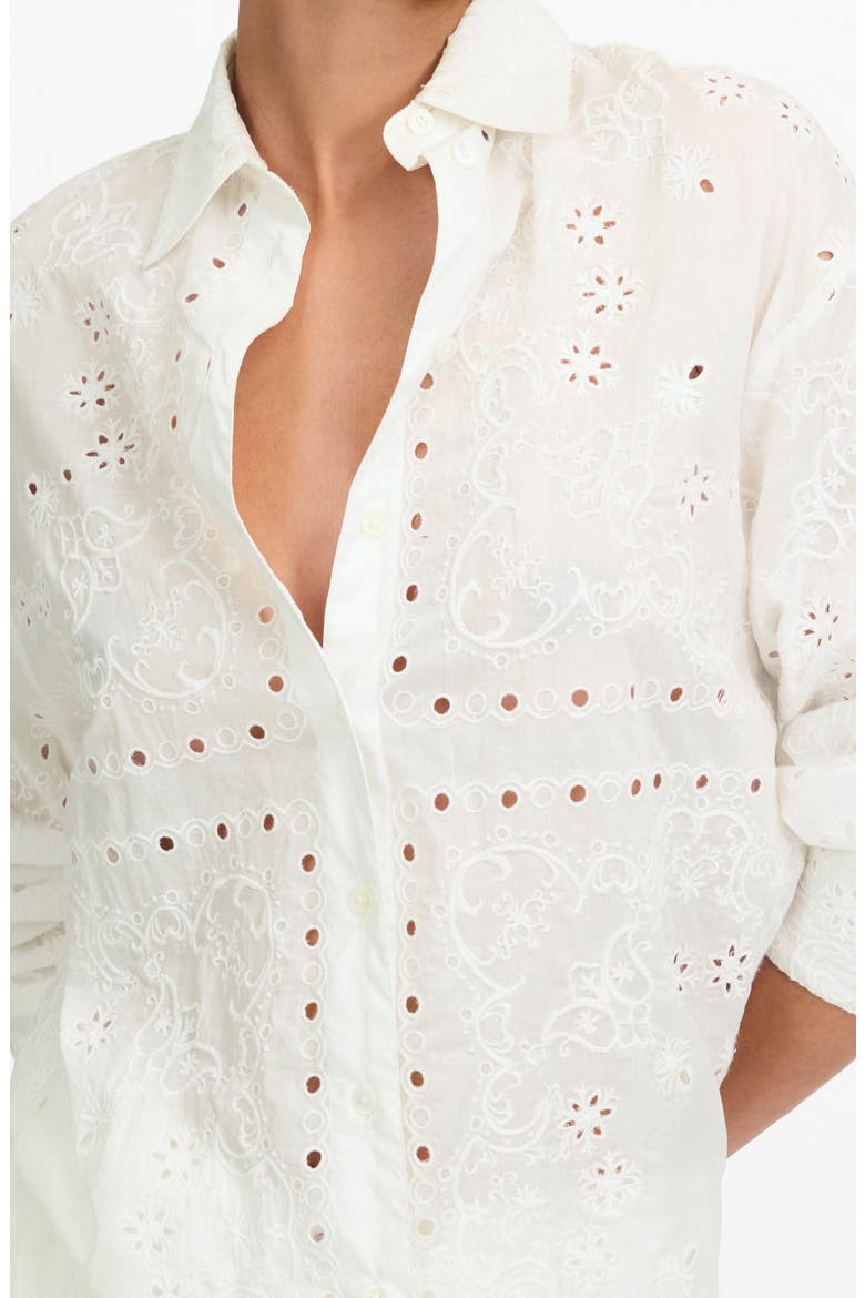 Eyelet Oversize Button-Up Shirt, Alternate, color, WHITE