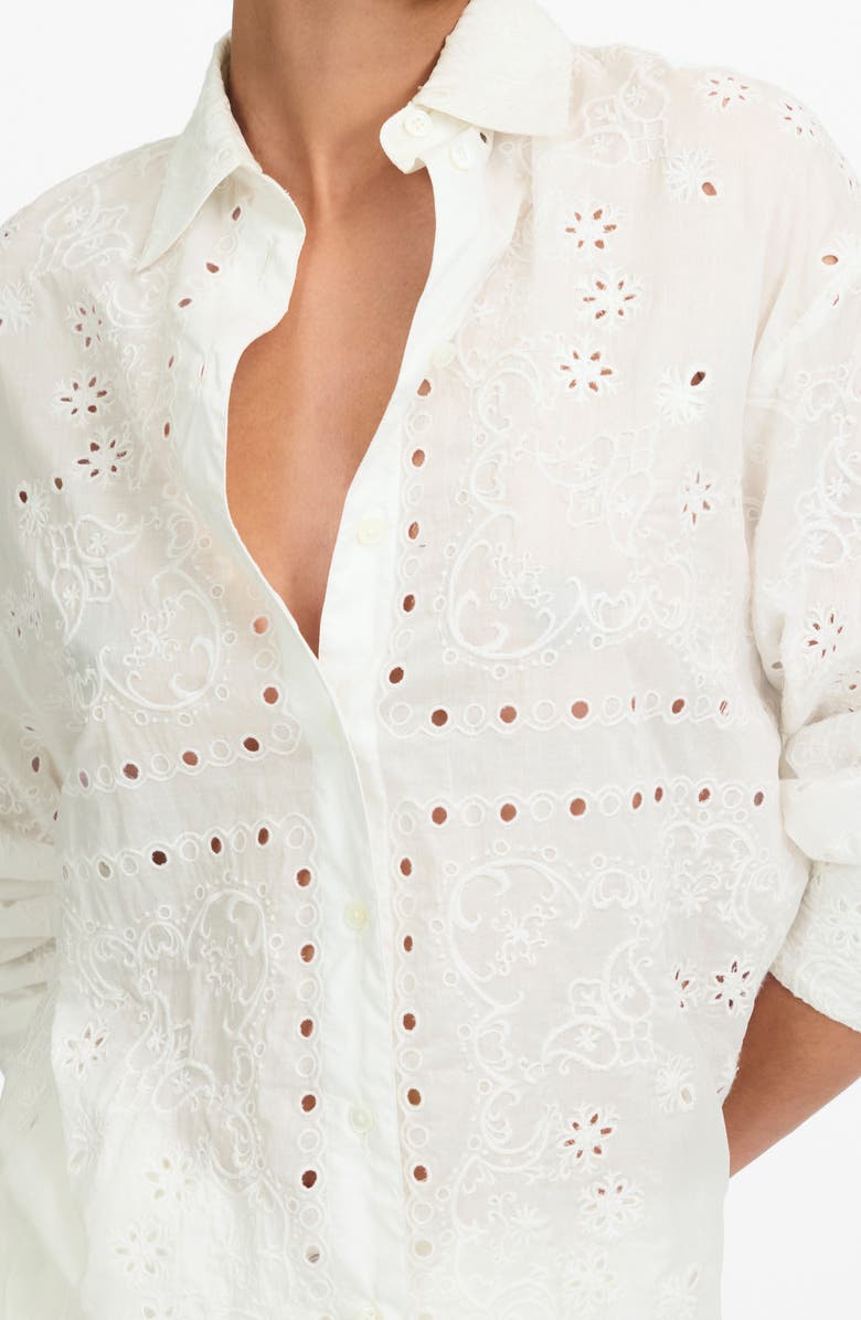Madewell Eyelet Oversize Button-Up Shirt, Alternate, color, White