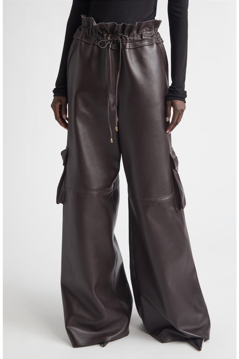Utility Wide Leg Leather Pants, Main, color, CHOCOLATE