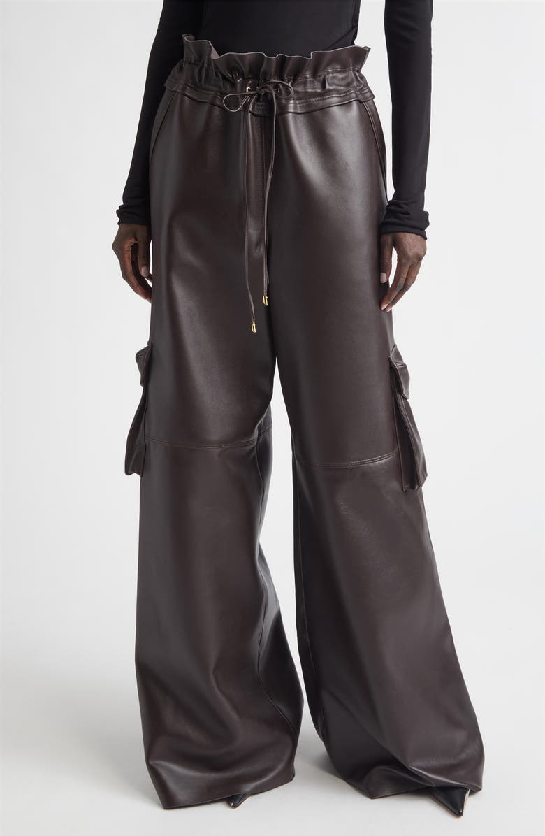 LaQuan Smith Utility Wide Leg Leather Pants, Main, color, Chocolate