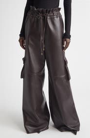 LaQuan Smith Utility Wide Leg Leather Pants